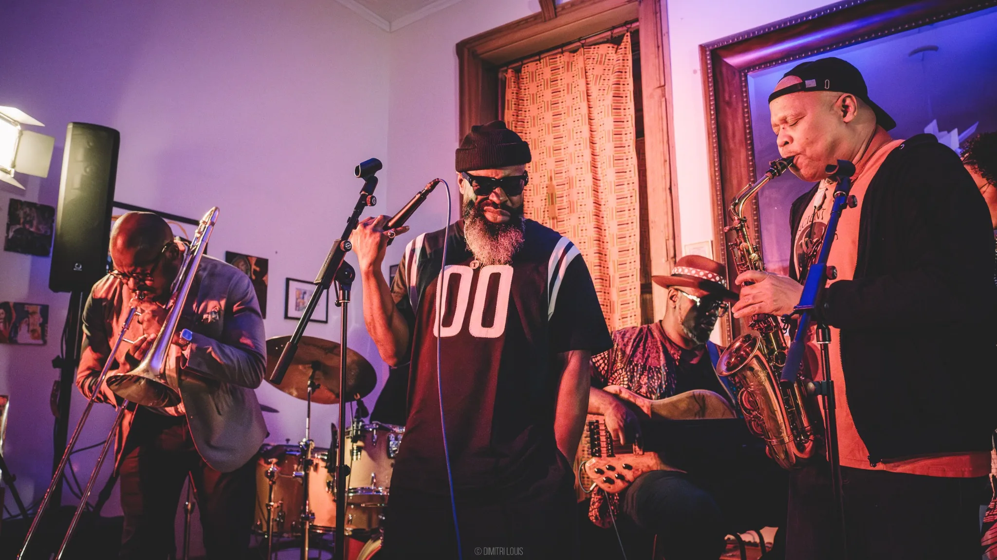 Steve Coleman and Black Thought together with musicians and microphones at Atelier Harlem.